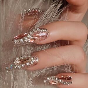 24pcs Y2K Aesthetic Sparkling Full Diamond Ballet NailsGlitter
